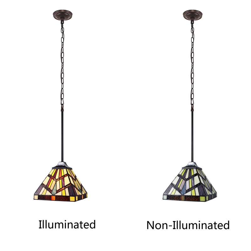 Chloe Lighting Vincent Mission 1-Light Glass Mini Pendant in Blackish Bronze