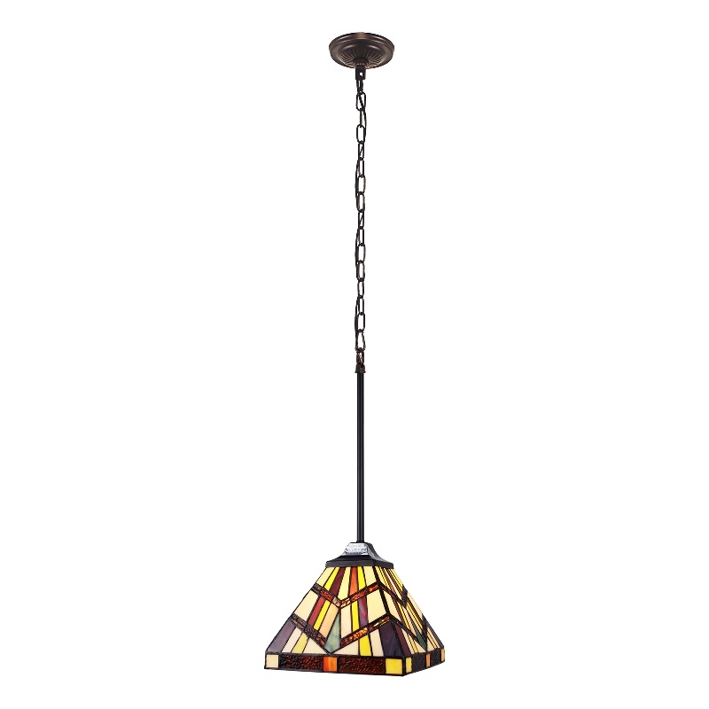 Chloe Lighting Vincent Mission 1-Light Glass Mini Pendant in Blackish Bronze