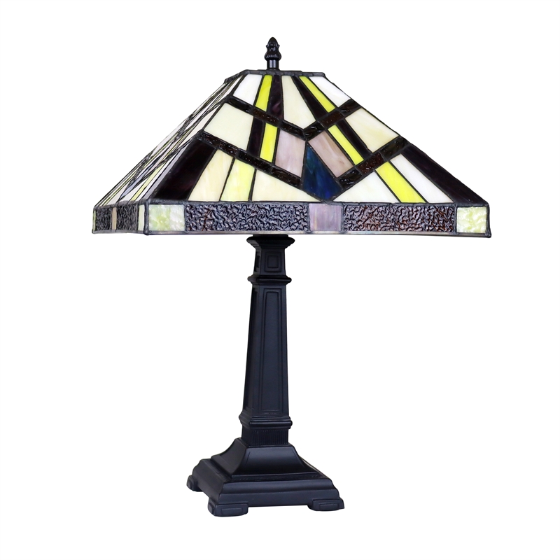 Chloe Lighting Vincent Mission 1-Light Glass Table Lamp in Multi-Color