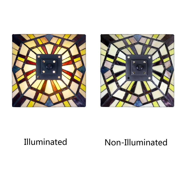 Chloe Lighting Vincent Mission 1-Light Glass Table Lamp in Multi-Color