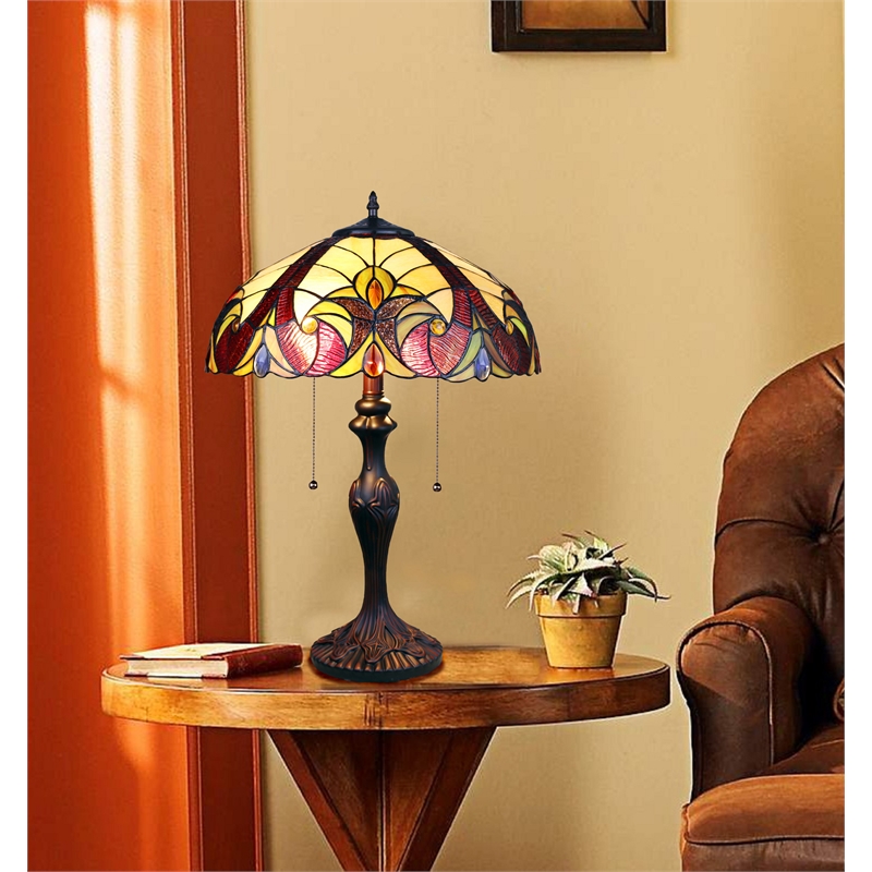 Chloe Lighting Adia Victorian 2-Light Glass/Metal Table Lamp in Dark Bronze