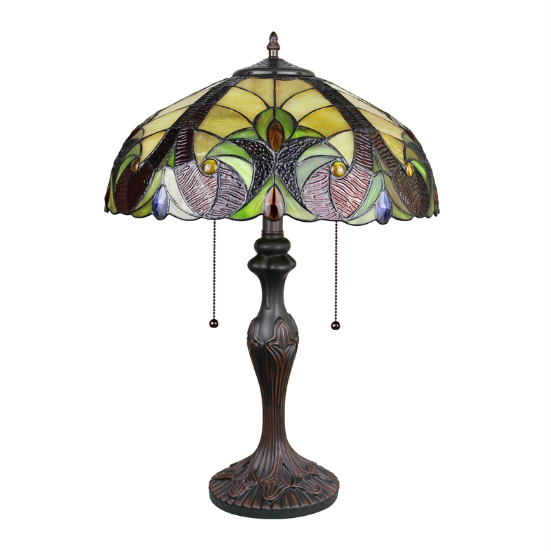 Chloe Lighting Adia Victorian 2-Light Glass/Metal Table Lamp in Dark Bronze