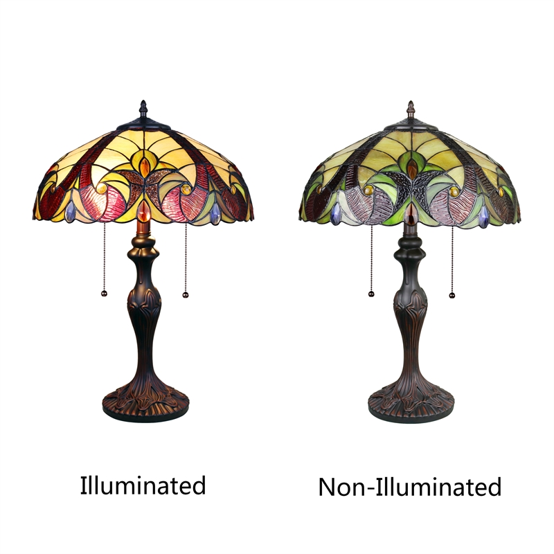 Chloe Lighting Adia Victorian 2-Light Glass/Metal Table Lamp in Dark Bronze