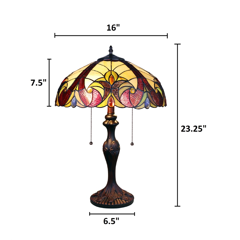 Chloe Lighting Adia Victorian 2-Light Glass/Metal Table Lamp in Dark Bronze