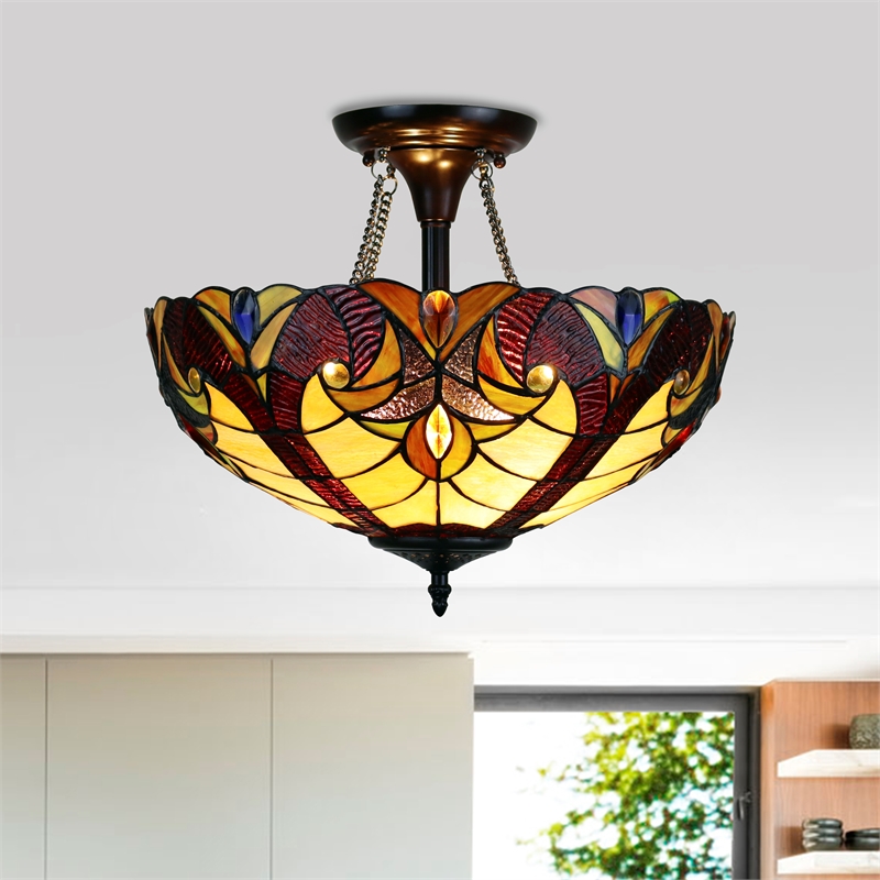 Chloe Lighting Adia Victorian 2-Light Glass Semi Flush Fixture in Dark Bronze