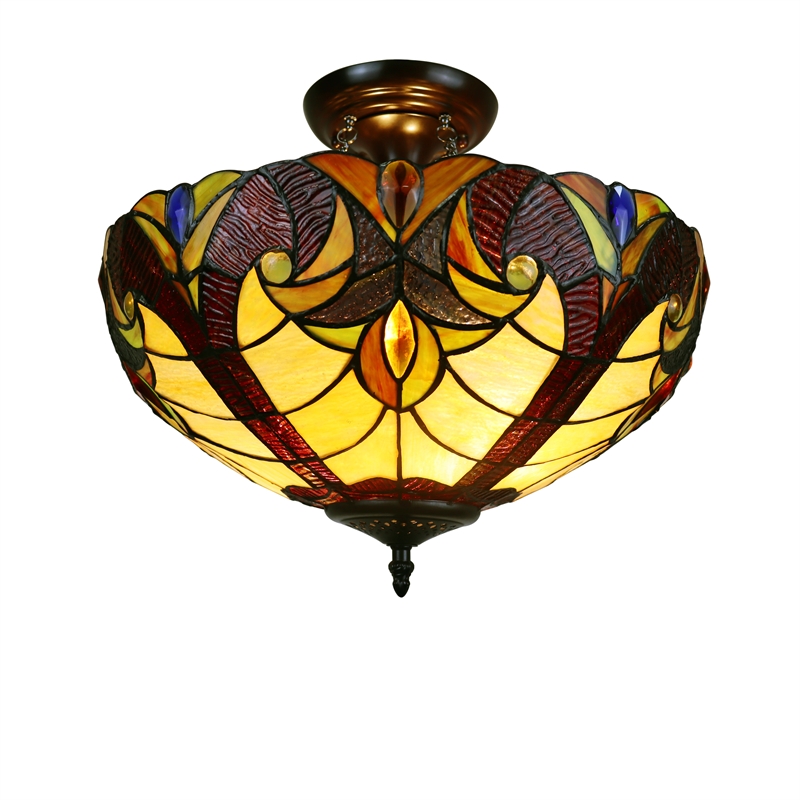 Chloe Lighting Adia Victorian 2-Light Glass Semi Flush Fixture in Dark Bronze