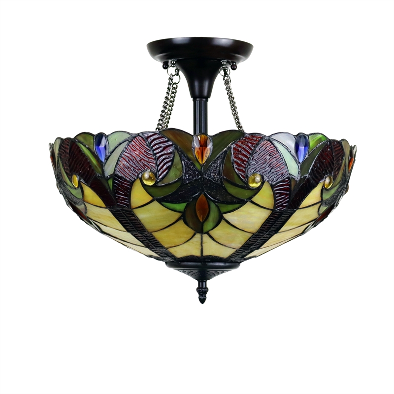 Chloe Lighting Adia Victorian 2-Light Glass Semi Flush Fixture in Dark Bronze
