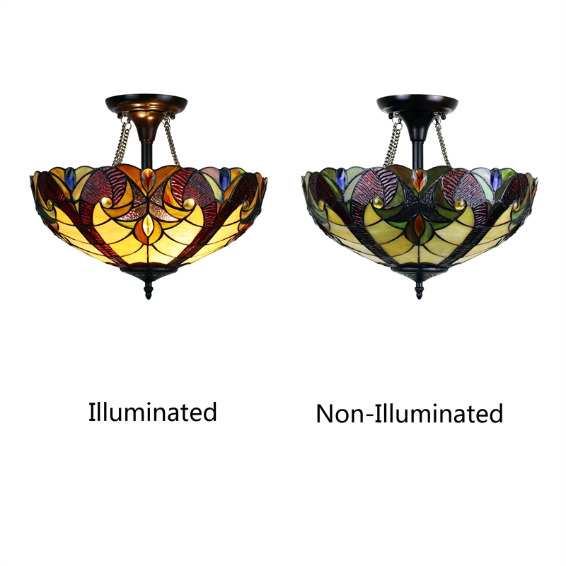 Chloe Lighting Adia Victorian 2-Light Glass Semi Flush Fixture in Dark Bronze