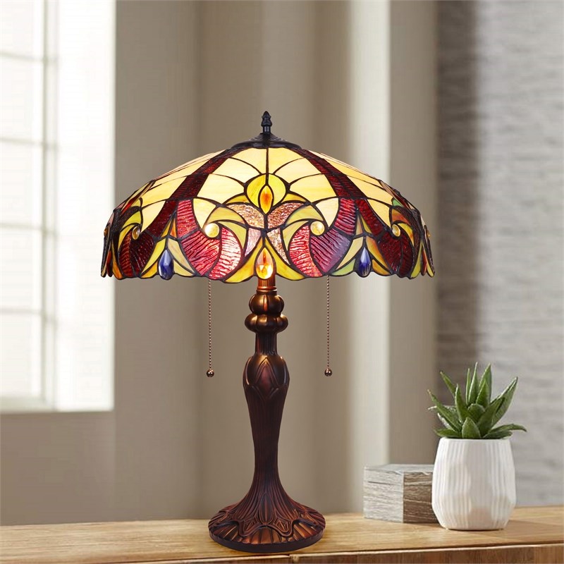 Chloe Lighting Adia Victorian 2-Light Glass & Metal Table Lamp in Dark Bronze