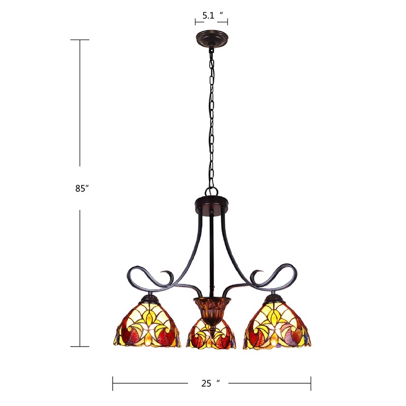Chloe Lighting Adia Victorian 3-Light Glass Mini Chandelier in Dark Bronze