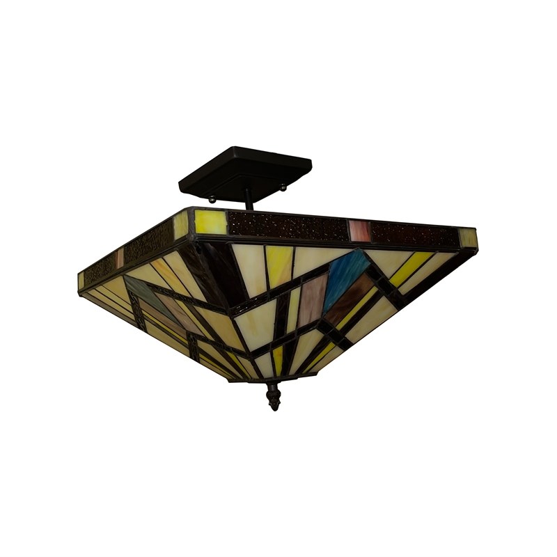 Chloe Lighting Vincent Mission 2-Light Glass Semi-Flush Light in Multi-Color