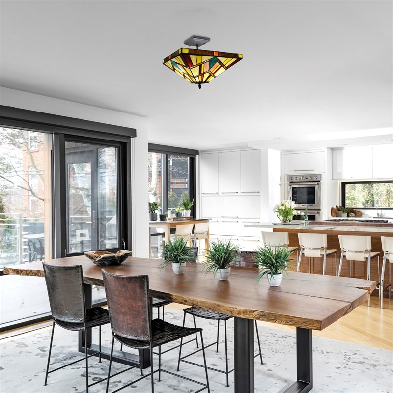 Chloe Lighting Vincent Mission 2-Light Glass Semi-Flush Light in Multi-Color