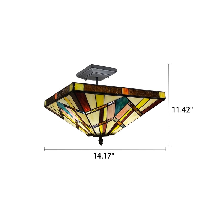 Chloe Lighting Vincent Mission 2-Light Glass Semi-Flush Light in Multi-Color