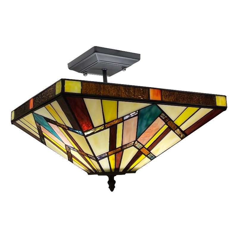 Chloe Lighting Vincent Mission 2-Light Glass Semi-Flush Light in Multi-Color