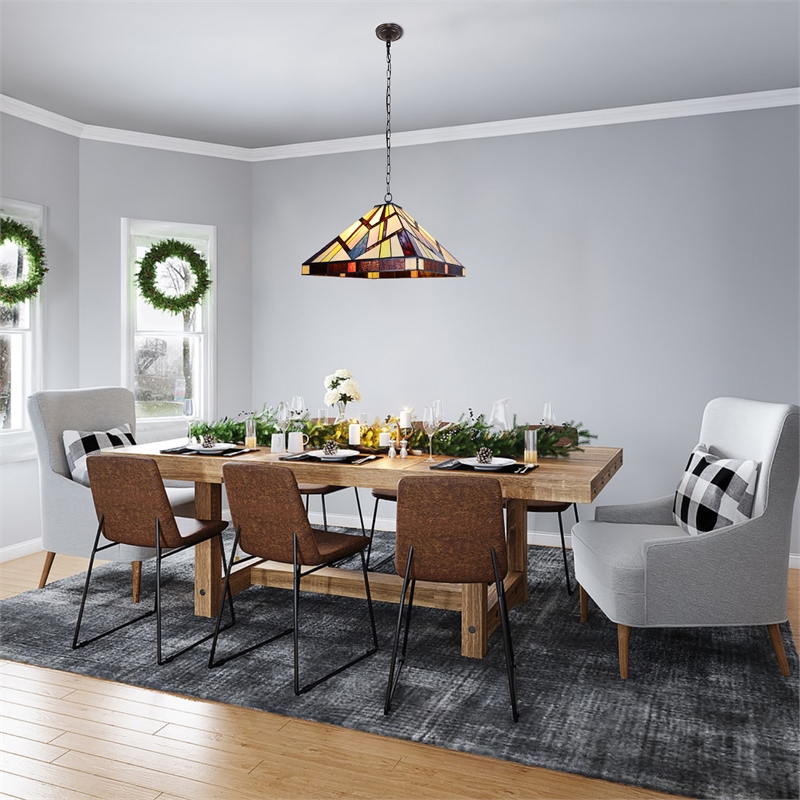 Chloe Lighting Vincent Mission 2-Light Glass/Metal Pendant in Blackish Bronze