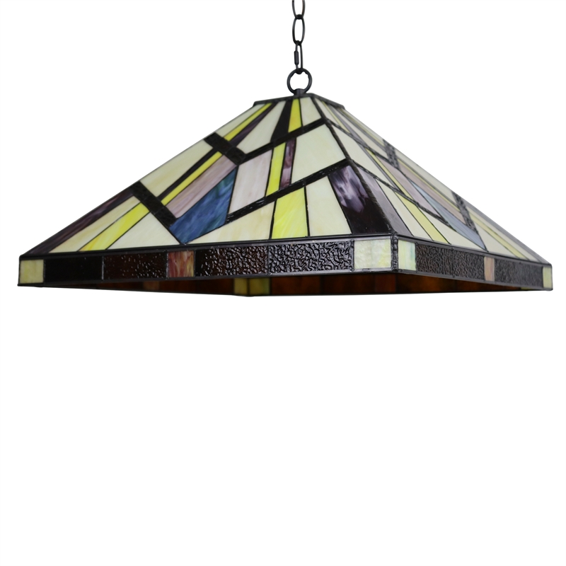 Chloe Lighting Vincent Mission 2-Light Glass/Metal Pendant in Blackish Bronze