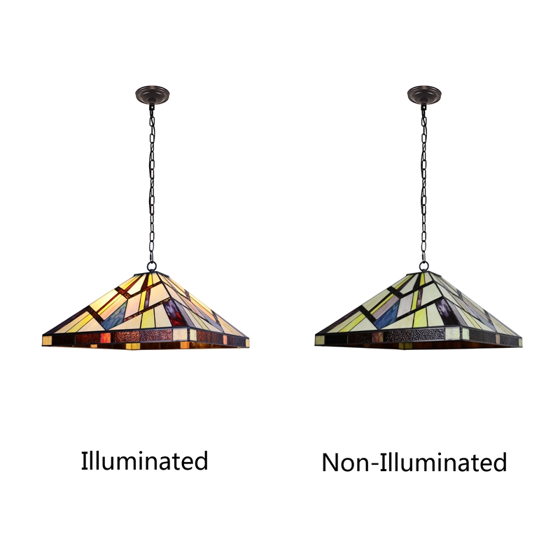 Chloe Lighting Vincent Mission 2-Light Glass/Metal Pendant in Blackish Bronze