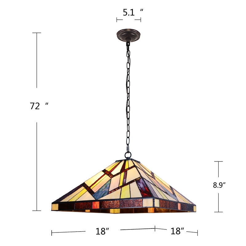 Chloe Lighting Vincent Mission 2-Light Glass/Metal Pendant in Blackish Bronze