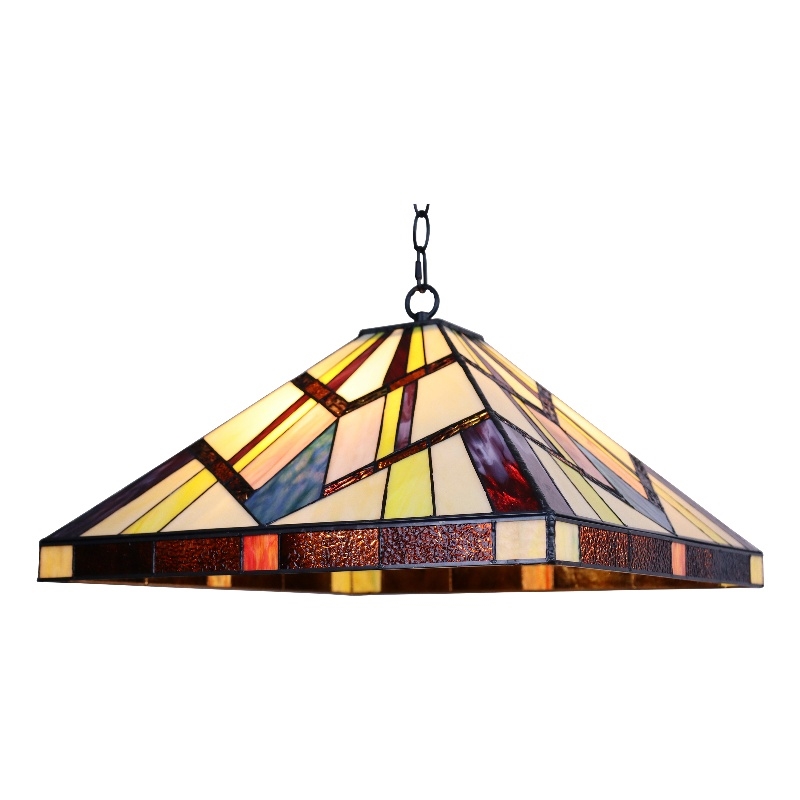 Chloe Lighting Vincent Mission 2-Light Glass/Metal Pendant in Blackish Bronze