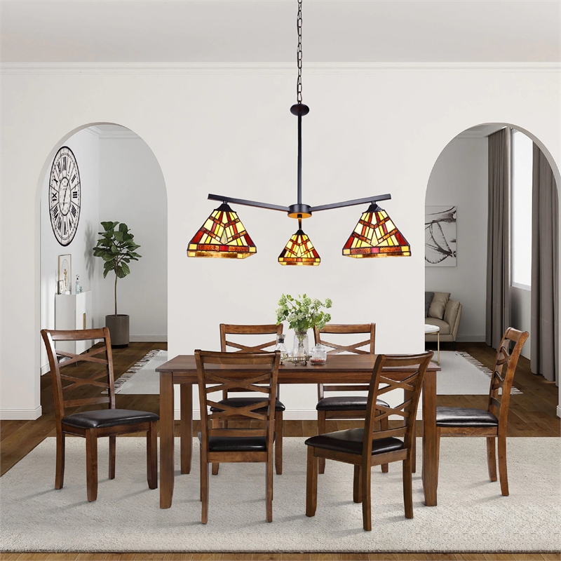 Chloe Lighting Vincent Mission 3-Light Glass Chandelier in Multi-Color