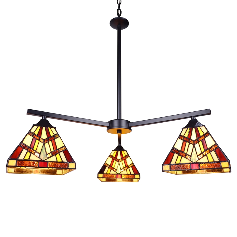 Chloe Lighting Vincent Mission 3-Light Glass Chandelier in Multi-Color