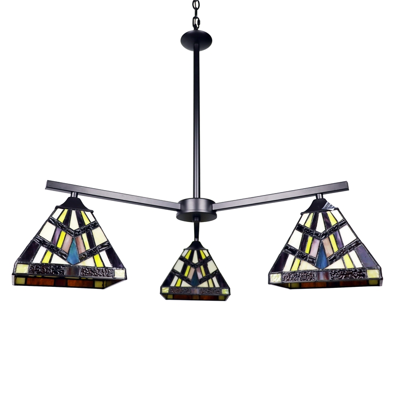 Chloe Lighting Vincent Mission 3-Light Glass Chandelier in Multi-Color