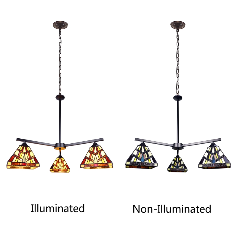 Chloe Lighting Vincent Mission 3-Light Glass Chandelier in Multi-Color