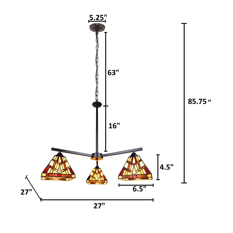 Chloe Lighting Vincent Mission 3-Light Glass Chandelier in Multi-Color