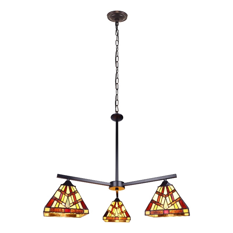 Chloe Lighting Vincent Mission 3-Light Glass Chandelier in Multi-Color
