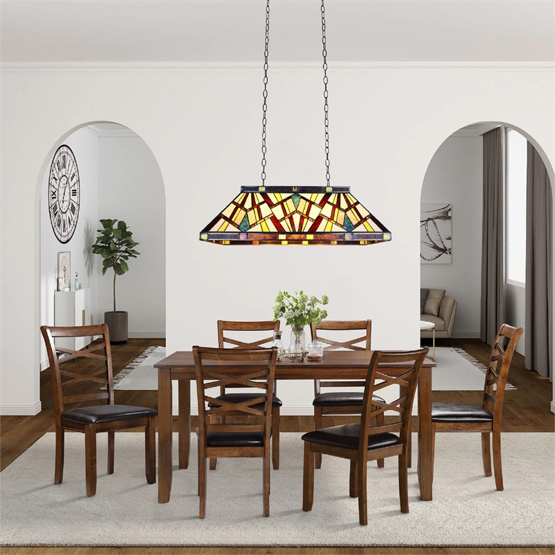 Chloe Lighting Vincent Mission 3-Light Glass Island Pendant in Multi-Color