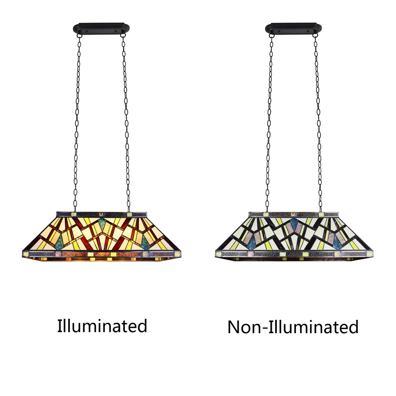Chloe Lighting Vincent Mission 3-Light Glass Island Pendant in Multi-Color