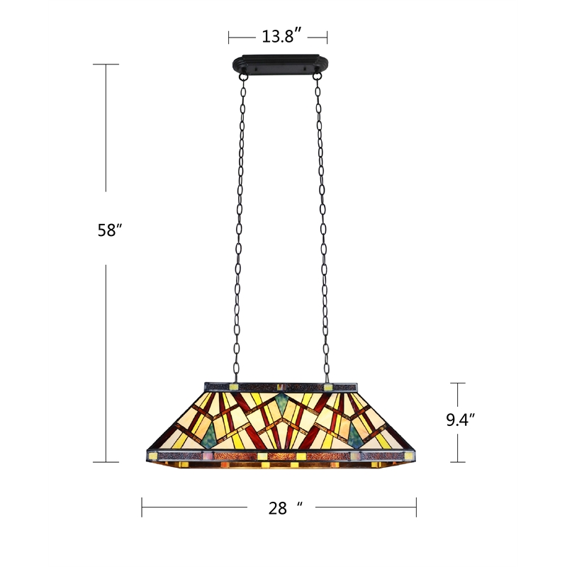 Chloe Lighting Vincent Mission 3-Light Glass Island Pendant in Multi-Color