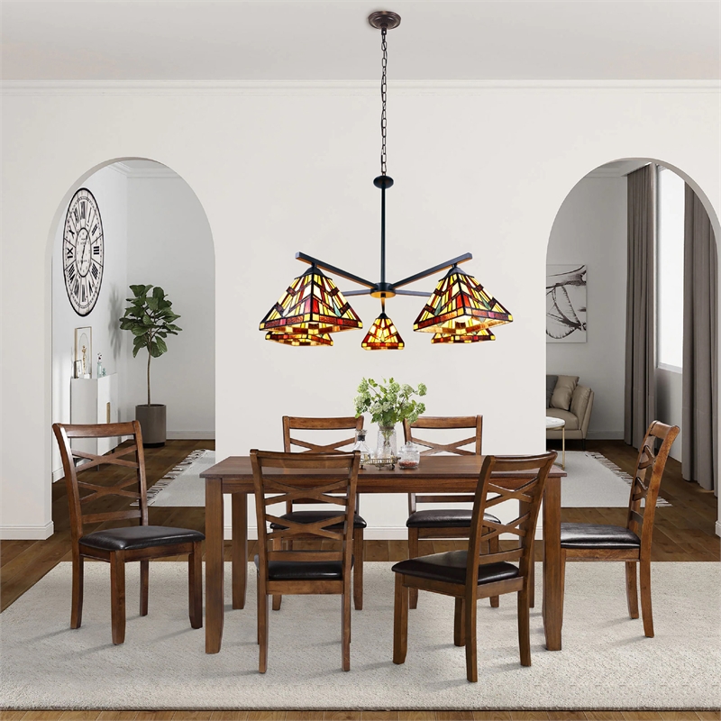 Chloe Lighting Vincent Mission 5-Light Glass Chandelier in Multi-Color