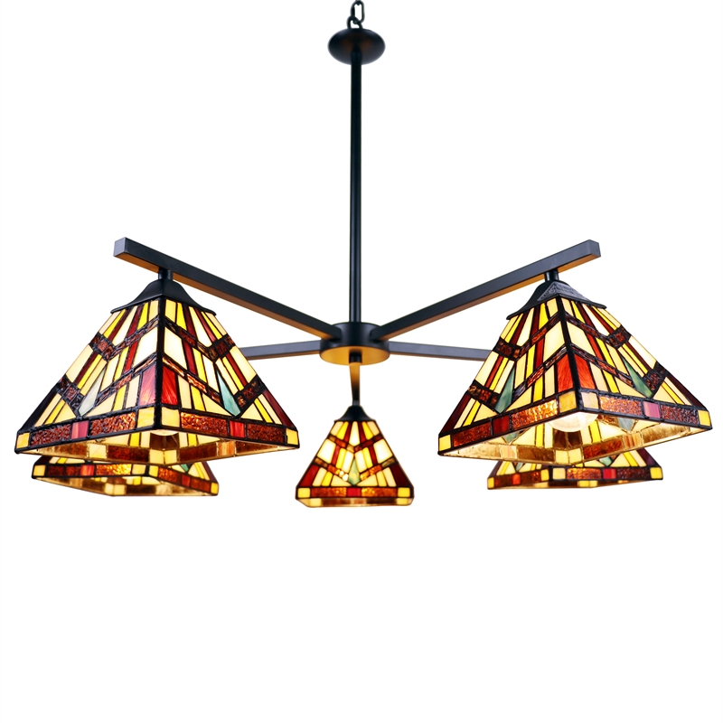 Chloe Lighting Vincent Mission 5-Light Glass Chandelier in Multi-Color