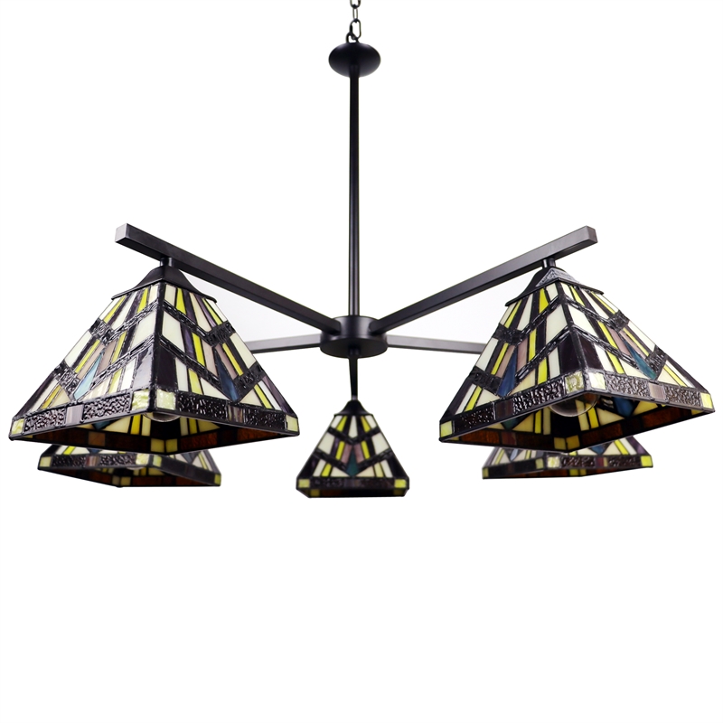 Chloe Lighting Vincent Mission 5-Light Glass Chandelier in Multi-Color