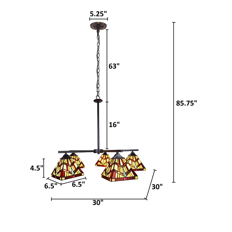 Chloe Lighting Vincent Mission 5-Light Glass Chandelier in Multi-Color