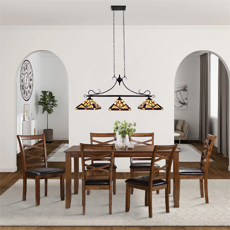 Chloe Lighting Vincent Mission 3-Light Glass Island Pendant - Multi-Color/Bronze