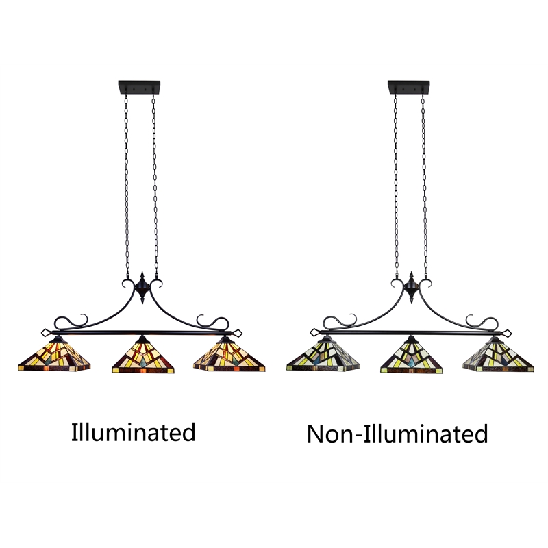 Chloe Lighting Vincent Mission 3-Light Glass Island Pendant - Multi-Color/Bronze