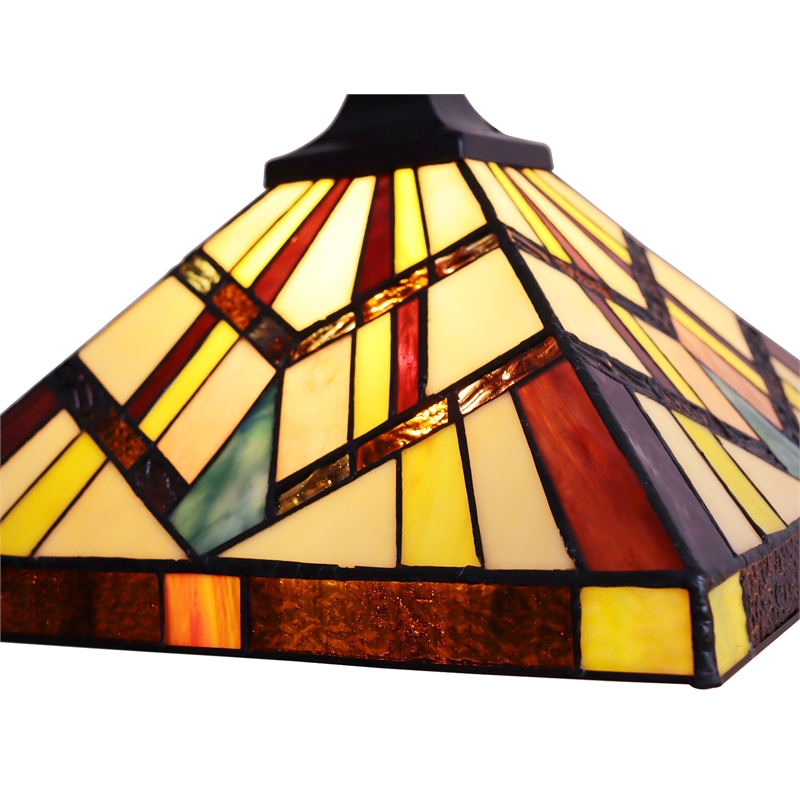 Chloe Lighting Vincent Mission 3-Light Glass Island Pendant - Multi-Color/Bronze