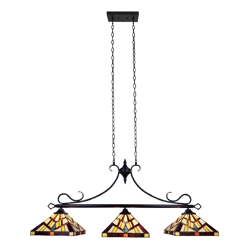 Chloe Lighting Vincent Mission 3-Light Glass Island Pendant - Multi-Color/Bronze