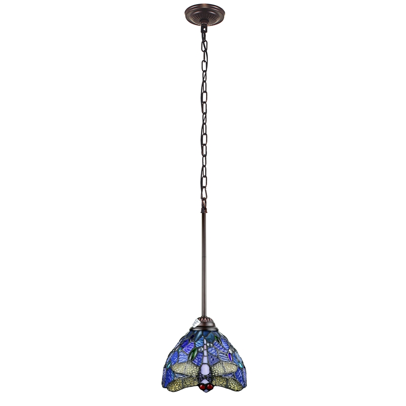 Chloe Lighting Sunniva Dragonfly 1-Light Glass/Metal Mini Pendant in Multi-Color