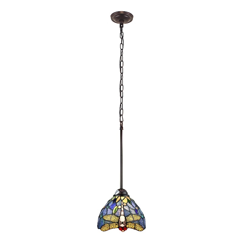 Chloe Lighting Sunniva Dragonfly 1-Light Glass/Metal Mini Pendant in Multi-Color