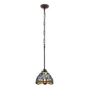 Chloe Lighting Sunniva Dragonfly 1-Light Glass/Metal Mini Pendant in Multi-Color