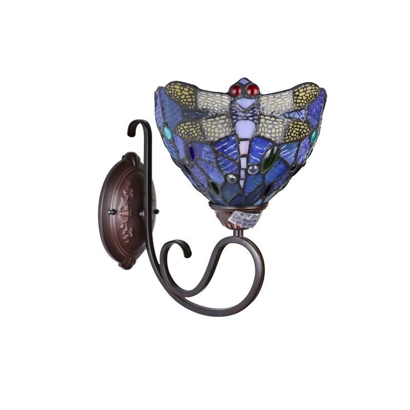 Chloe Lighting Sunniva Dragonfly 1-Light Glass Wall Sconce in Dark Bronze
