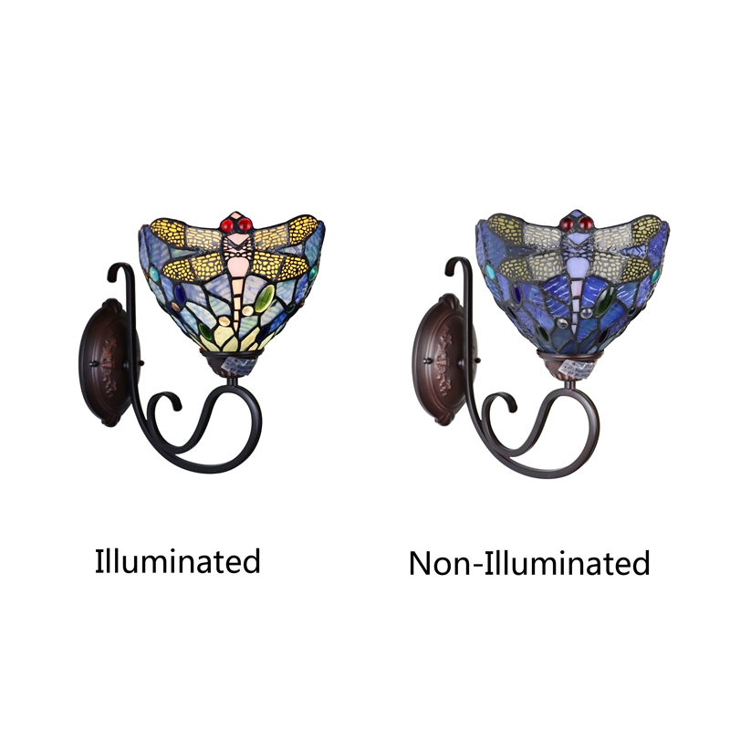 Chloe Lighting Sunniva Dragonfly 1-Light Glass Wall Sconce in Dark Bronze