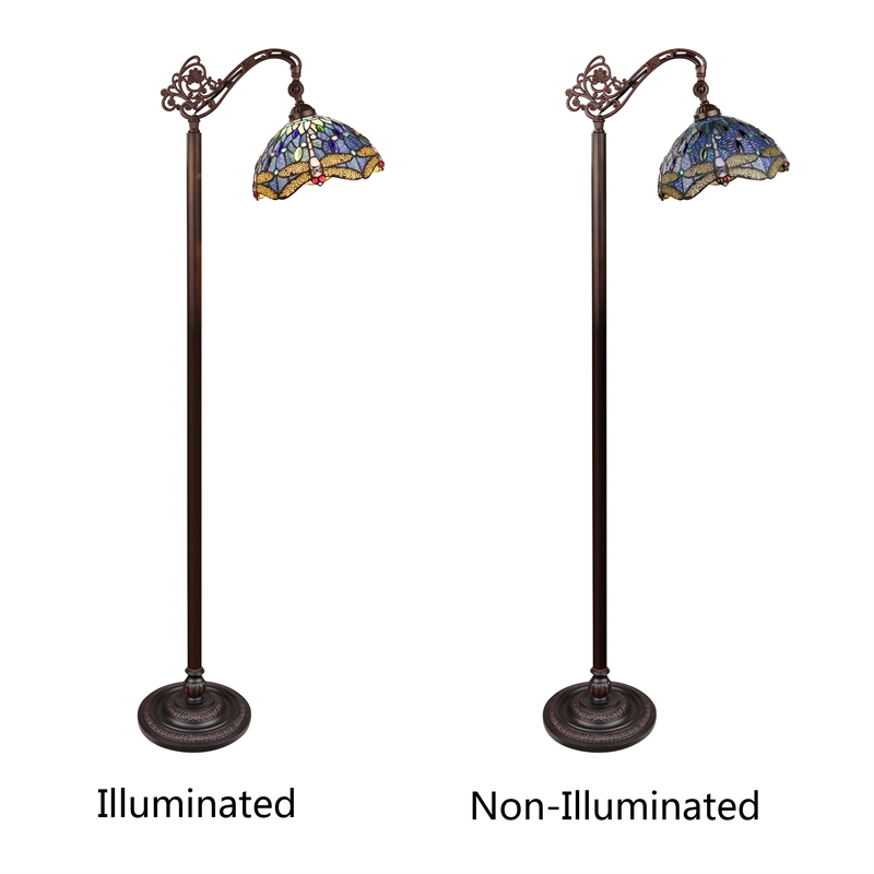 Chloe Lighting Sunniva Dragonfly 1-Light Metal Reading Floor Lamp in Bronze