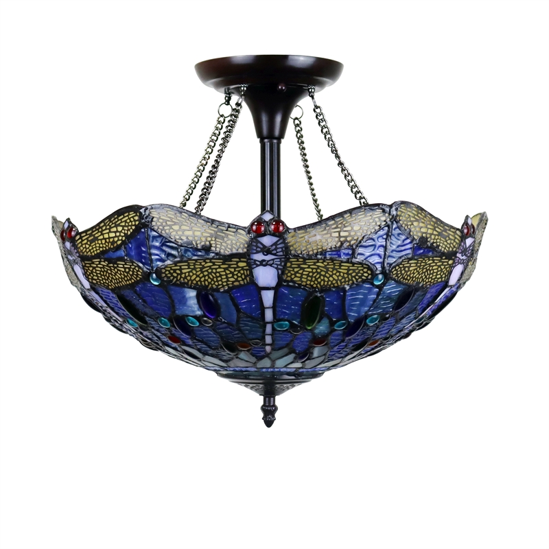 Chloe Lighting Sunniva Dragonfly 2-Light Glass Semi Flush Fixture in Multi-Color