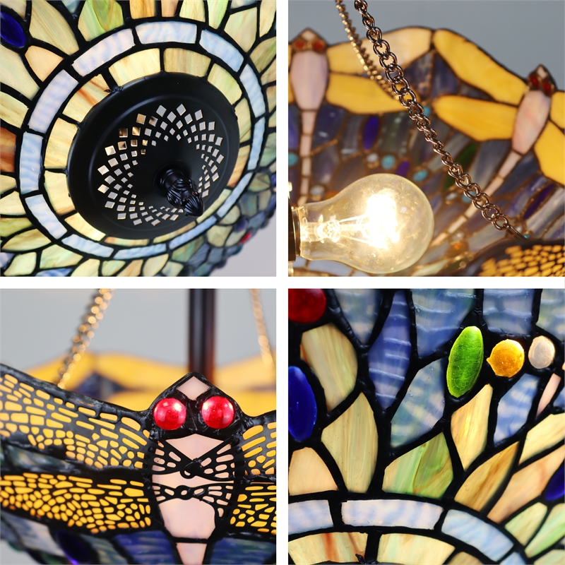 Chloe Lighting Sunniva Dragonfly 2-Light Glass Semi Flush Fixture in Multi-Color