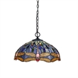 Chloe Lighting Sunniva Dragonfly 3-Light Glass Ceiling Pendant in Bronze/Blue