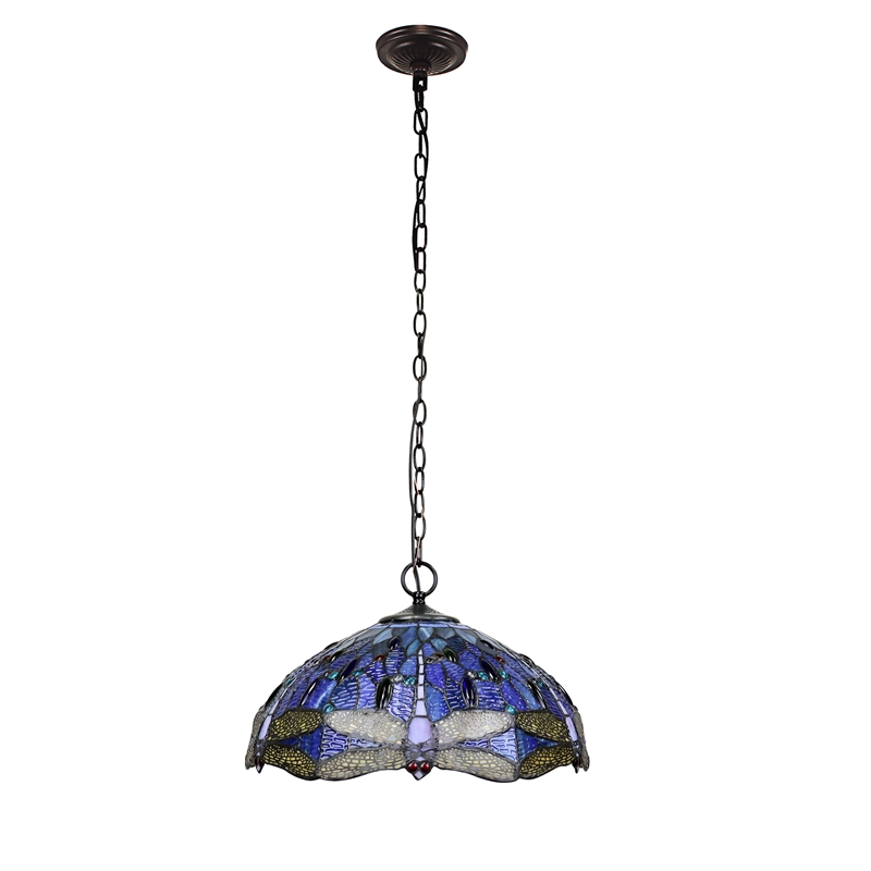 Chloe Lighting Sunniva Dragonfly 3-Light Glass Ceiling Pendant in Bronze/Blue